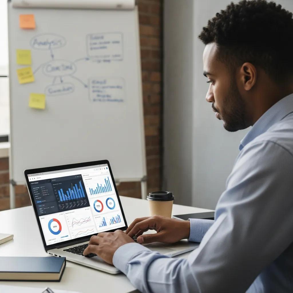 Young professional analyzing data in a modern office setting